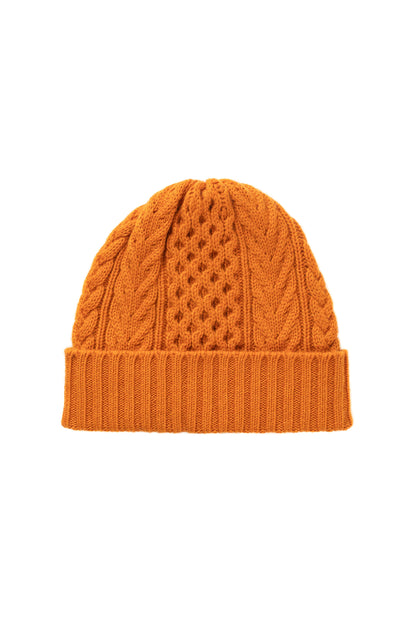 Johnstons of Elgin AW24 Knitted Accessory Burnt Orange Aran Cable Cashmere Beanie HAC03411SG4199ONE