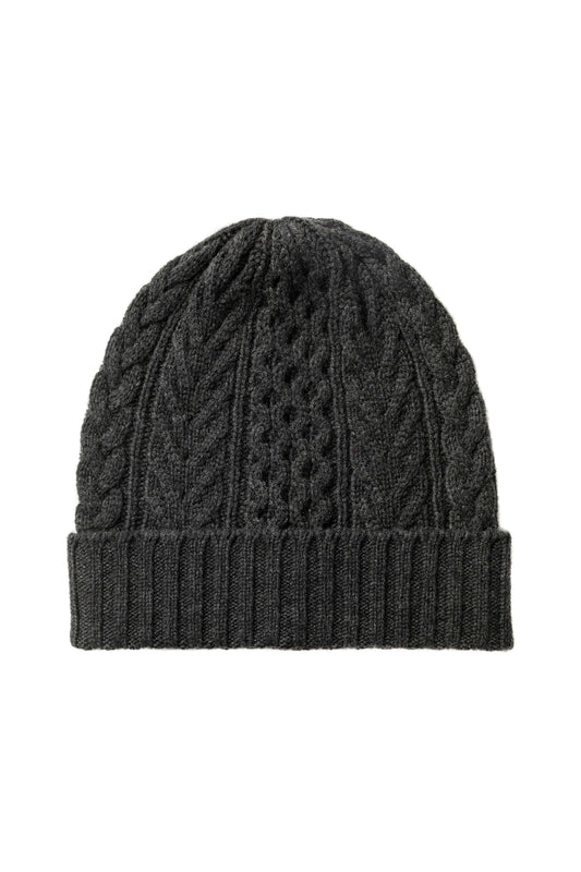 Johnstons of Elgin AW24 Knitted Accessory Charcoal SFA Aran Cable Cashmere Beanie HAC03411HA7165ONE