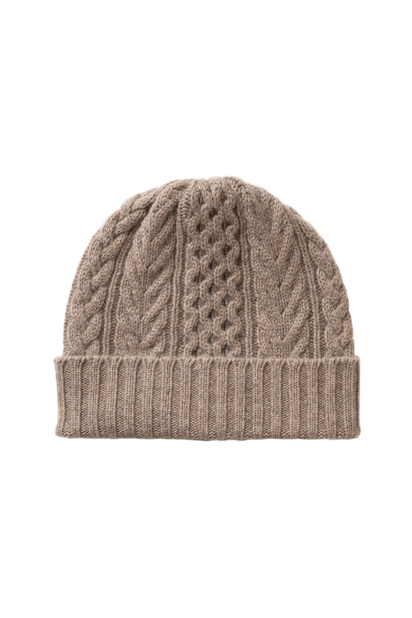 Johnstons of Elgin AW25 Knitted Accessories Ash Aran Cable Brown Cashmere Beanie HAC03411HB4334ONE