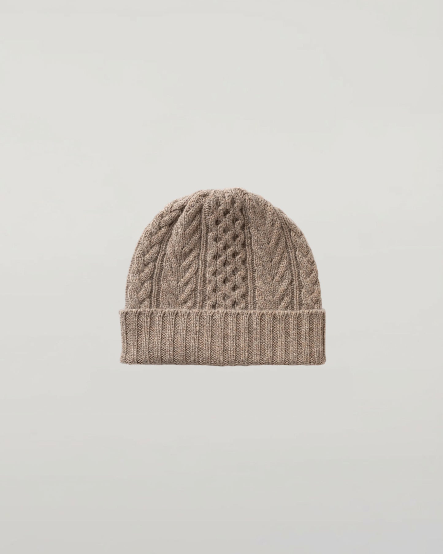 Johnstons of Elgin AW25 Knitted Accessories Ash Aran Cable Brown Cashmere Beanie HAC03411HB4334ONE