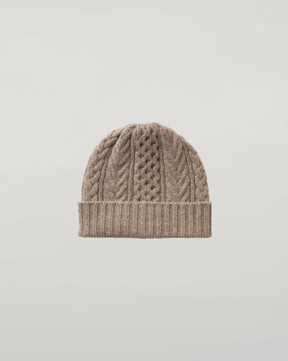 Johnstons of Elgin AW25 Knitted Accessories Ash Aran Cable Brown Cashmere Beanie HAC03411HB4334ONE