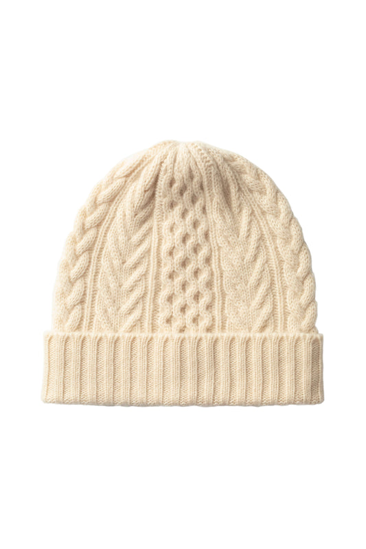 Johnstons of Elgin AW24 Knitted Accessory Champagne Aran Cable Cashmere Beanie HAC03411SA0079ONE