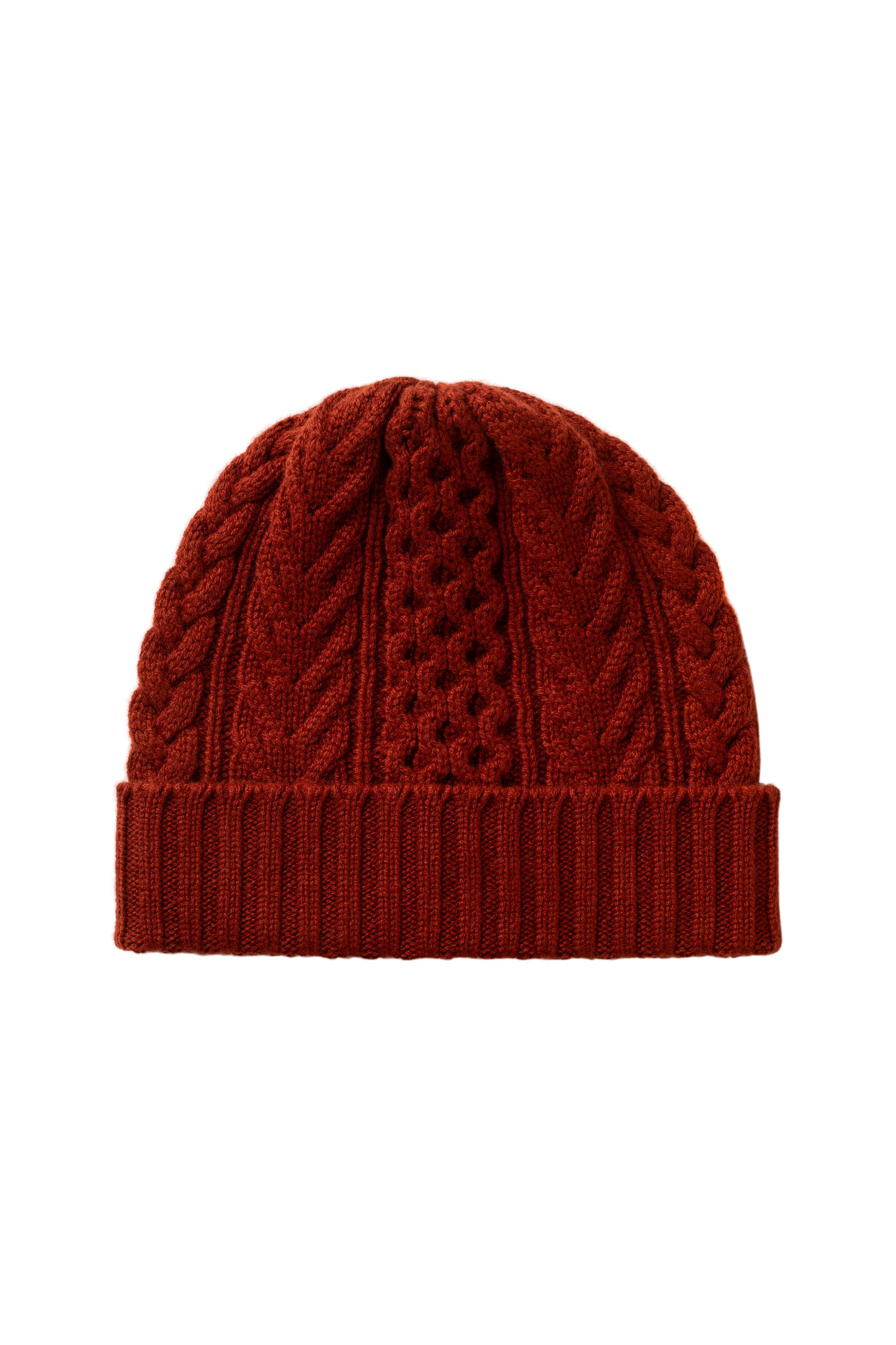 Johnstons of Elgin AW25 Knitted Accessories Oxblood Aran Cable Red Cashmere Beanie HAC03411SG4463ONE
