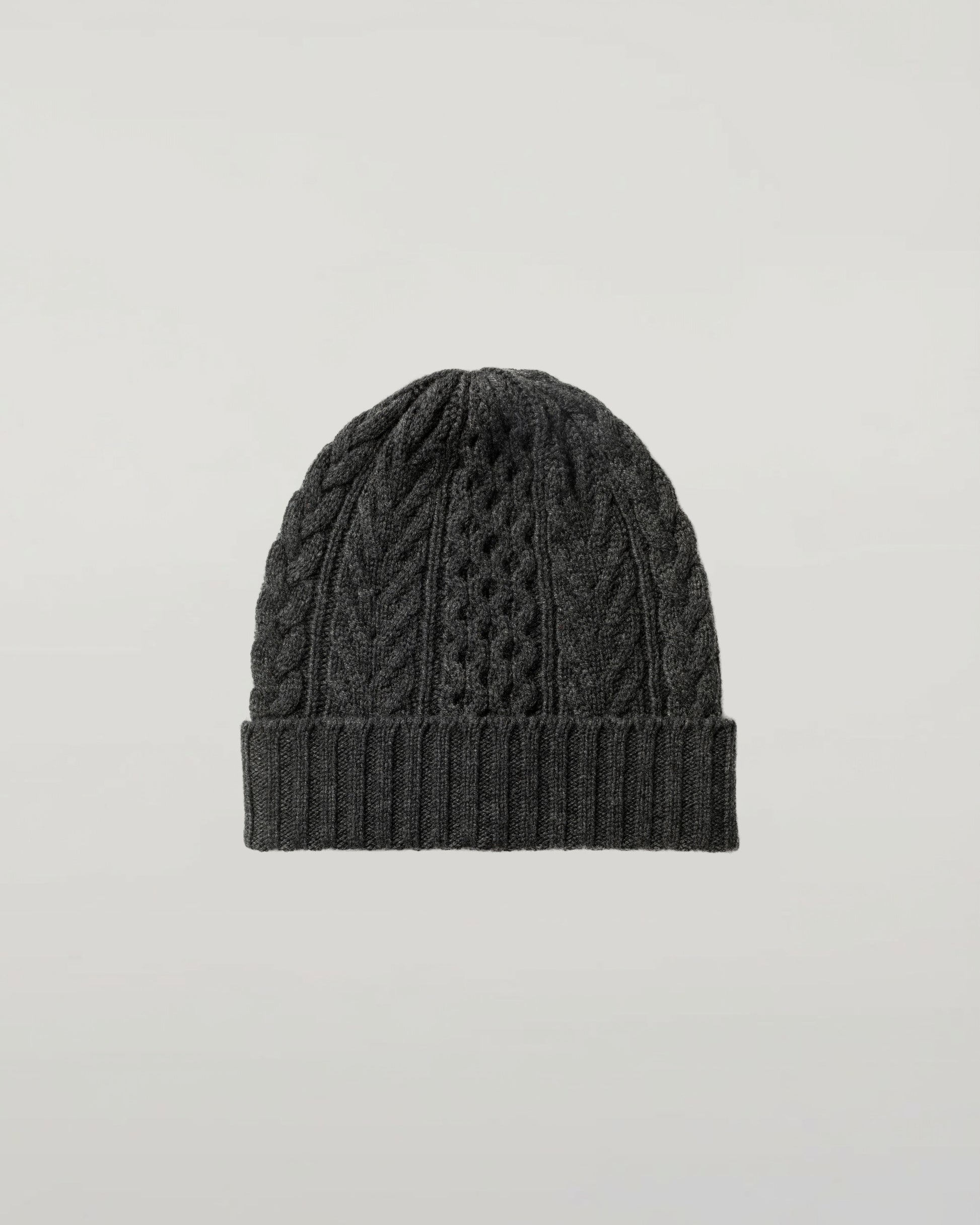 Johnstons of Elgin Knitted Accessories Charcoal Grey Aran Cable Grey Cashmere Beanie HAC03411HA7165ONE