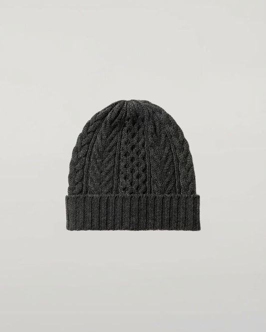 Johnstons of Elgin Knitted Accessories Charcoal Grey Aran Cable Grey Cashmere Beanie HAC03411HA7165ONE