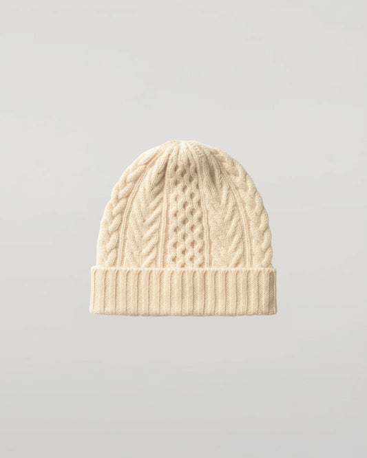 Johnstons of Elgin Knitted Accessories Champagne Aran Cable Cream Cashmere Beanie HAC03411SA0079ONE