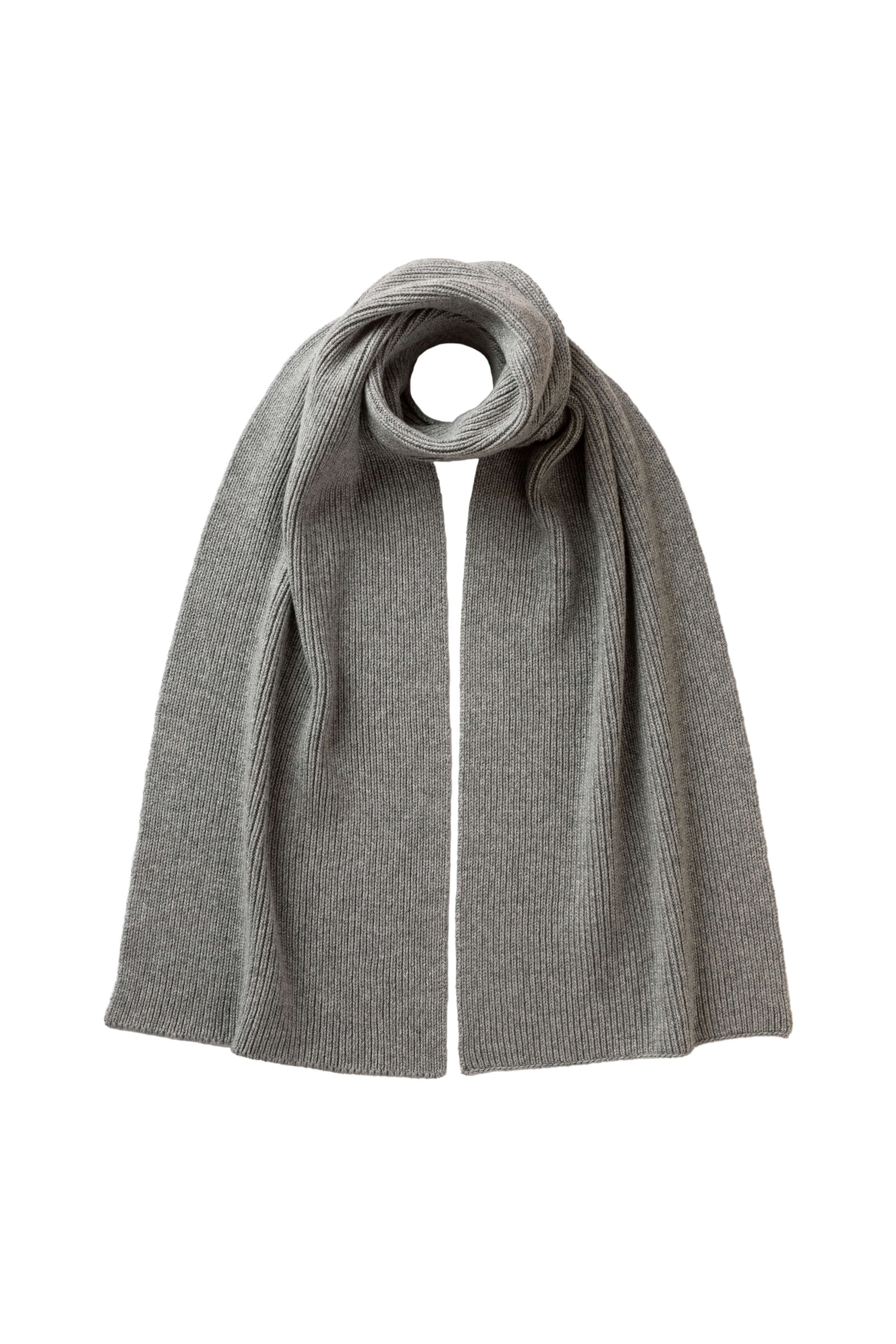 Johnstons of Elgin AW25 Knitted Accessories Light Grey Ribbed Grey Cashmere Scarf HAC03537HA0308ONE