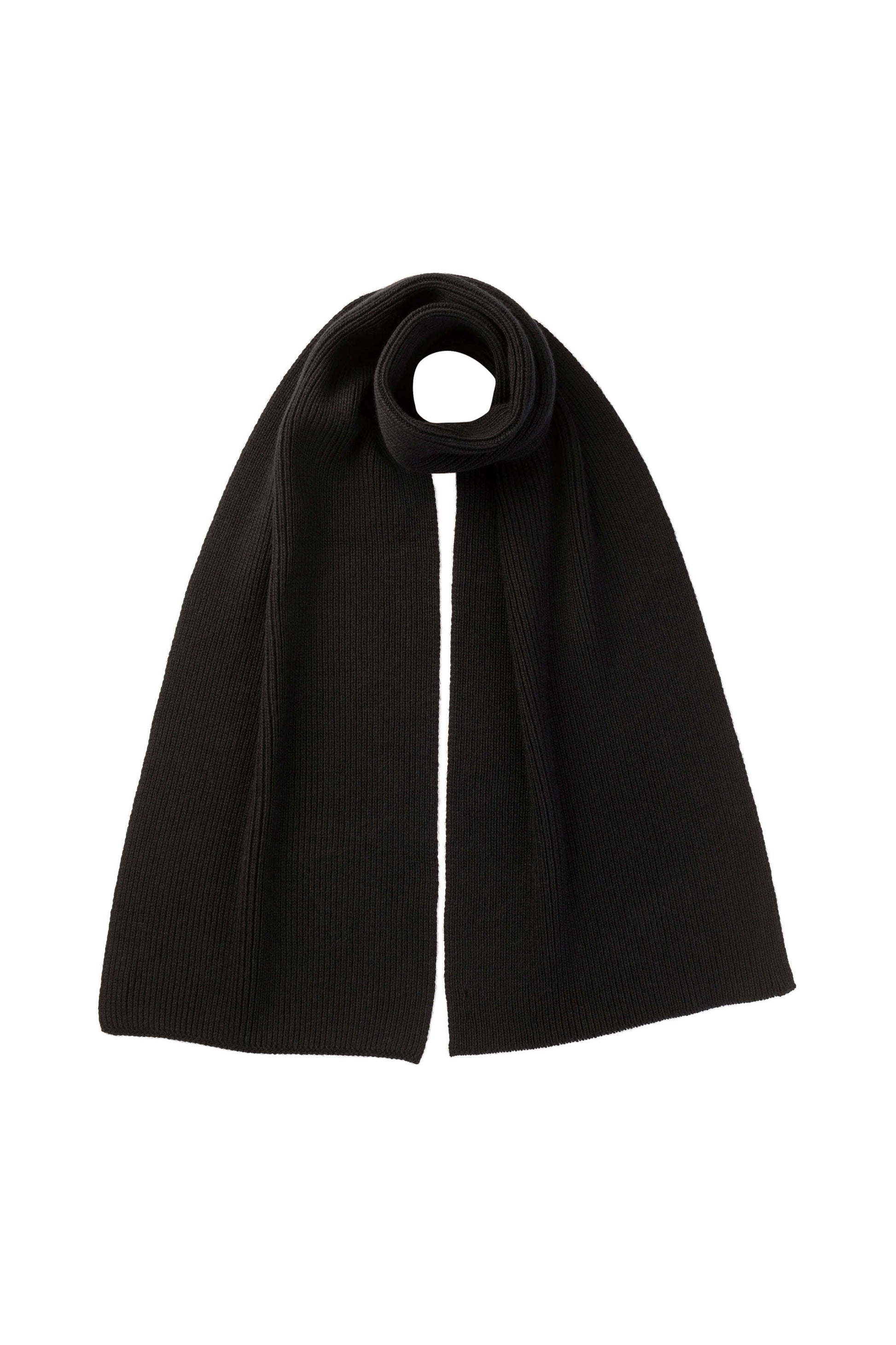 Johnstons of Elgin AW25 Knitted Accessories Black Ribbed Black Cashmere Scarf HAC03537SA7210ONE