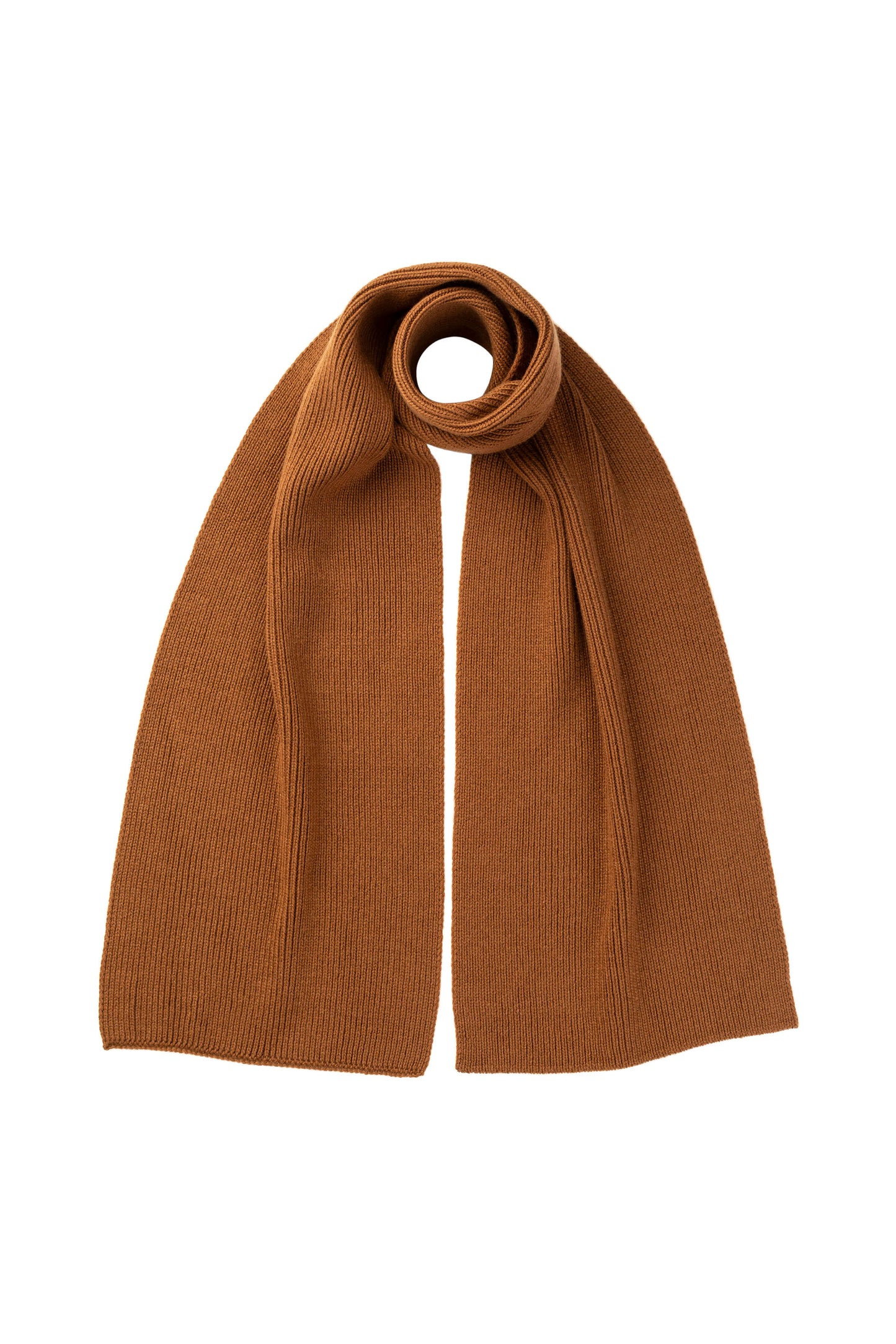 Johnstons of Elgin AW25 Knitted Accessories Dark Camel Ribbed Camel Cashmere Scarf HAC03537SB4620ONE