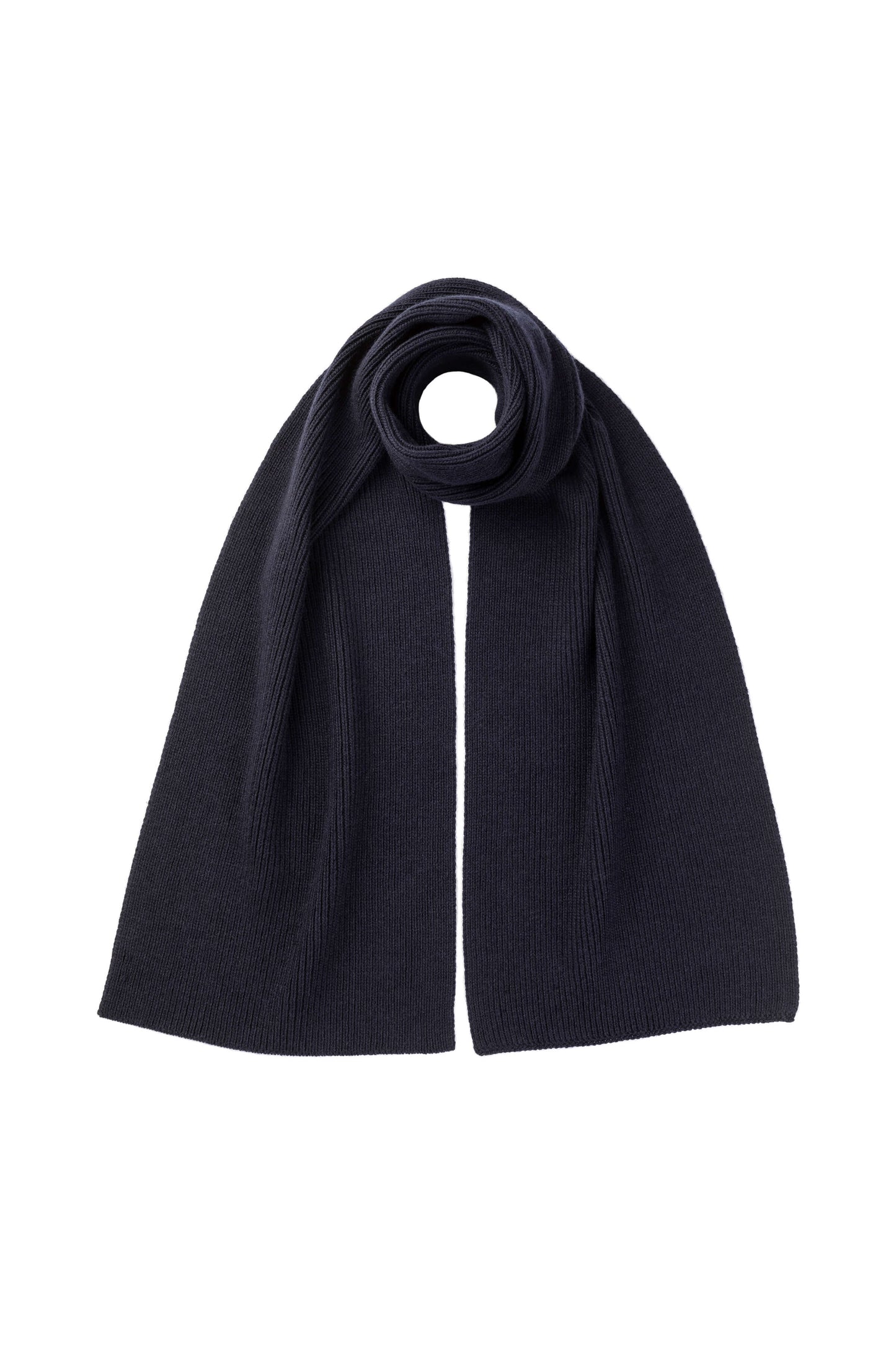 Johnstons of Elgin AW25 Knitted Accessories Dark Navy Ribbed Navy Cashmere Scarf HAC03537SD7666ONE