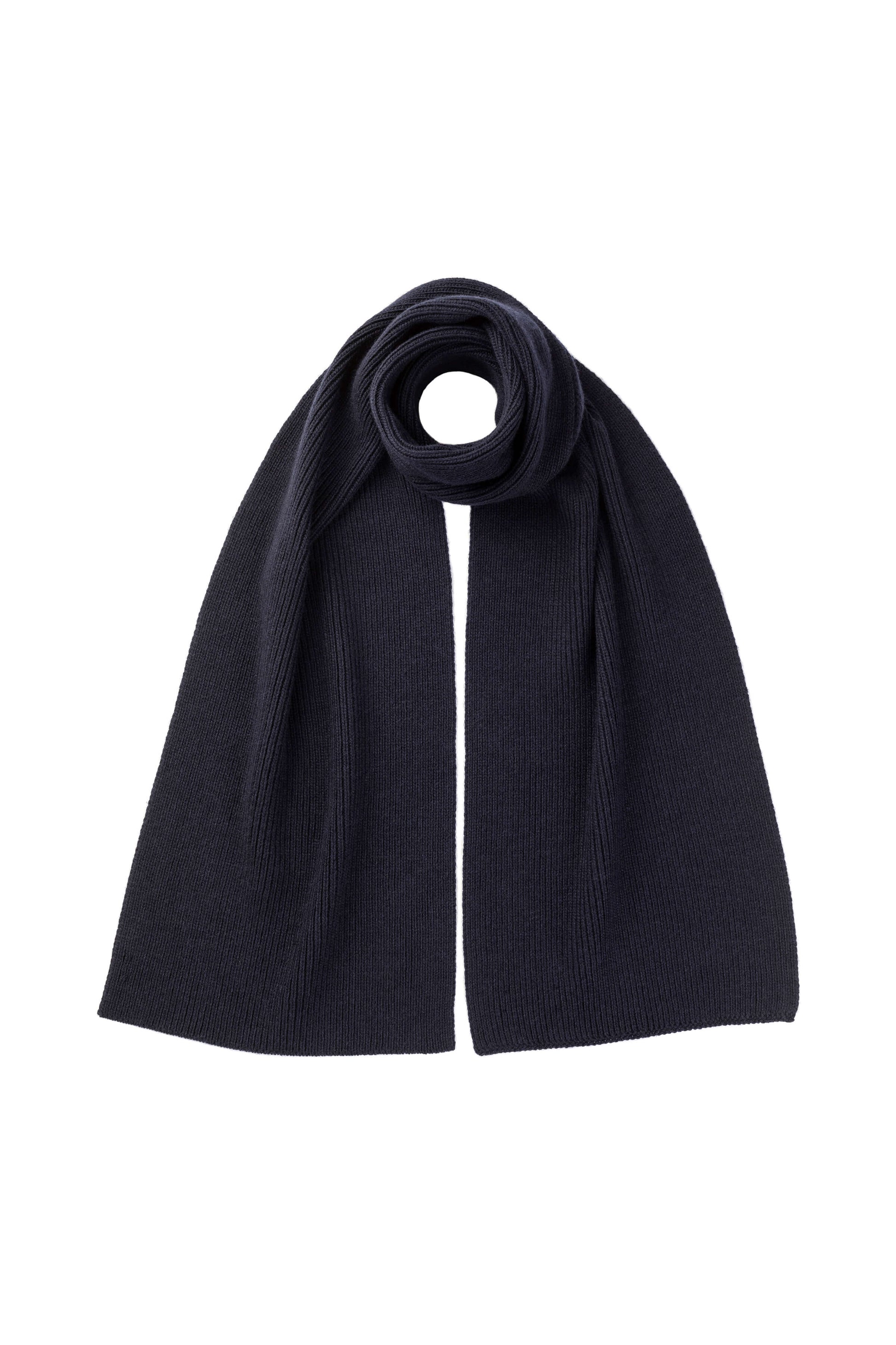 Johnstons of Elgin AW25 Knitted Accessories Dark Navy Ribbed Navy Cashmere Scarf HAC03537SD7666ONE