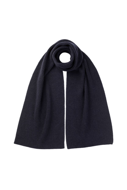 Johnstons of Elgin AW25 Knitted Accessories Dark Navy Ribbed Navy Cashmere Scarf HAC03537SD7666ONE