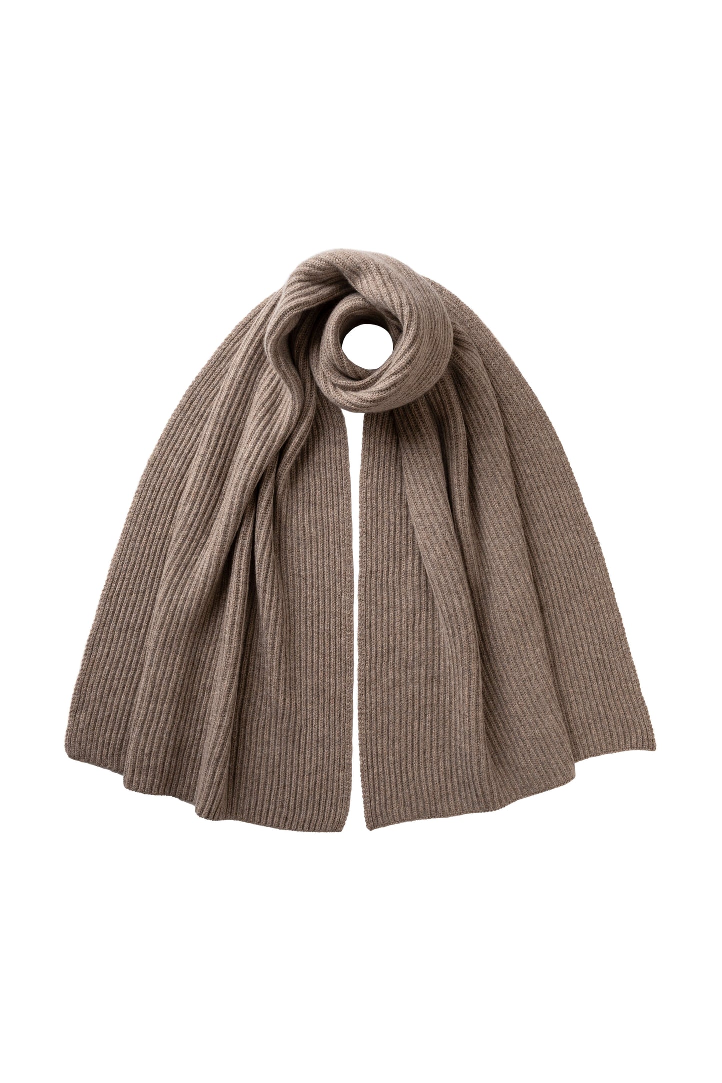 Johnstons of Elgin AW25 Knitted Accessories Ash Cardigan Stitch Brown Cashmere Scarf HAC03538HB4334ONE