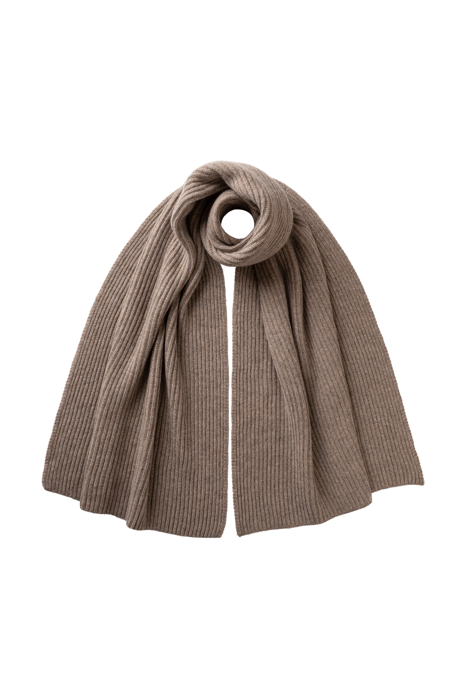 Johnstons of Elgin AW25 Knitted Accessories Ash Cardigan Stitch Brown Cashmere Scarf HAC03538HB4334ONE