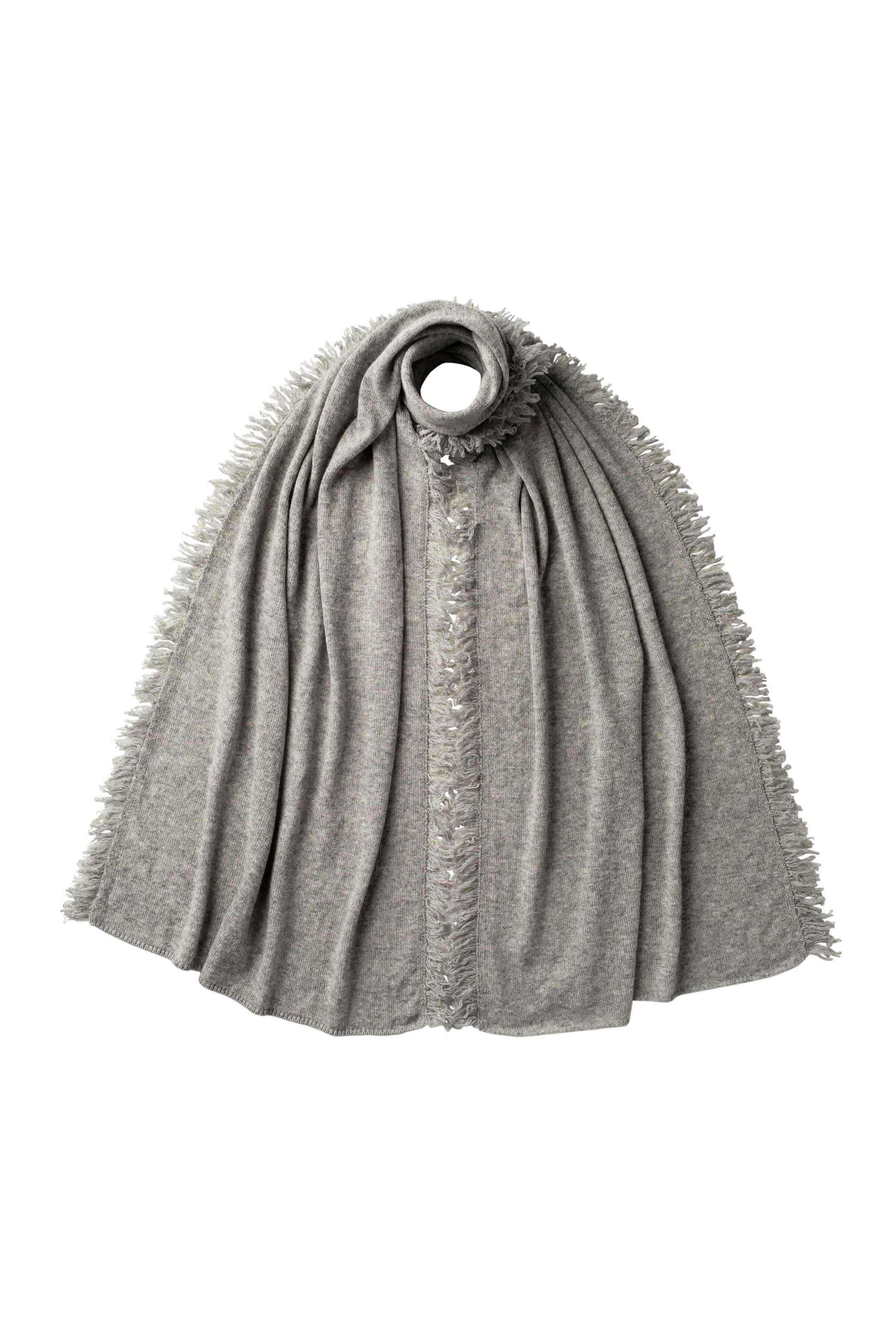 Johnstons of Elgin AW24 Knitted Accessory Light Grey Fringed Gauzy Cashmere Stole HAE01955HA0308ONE