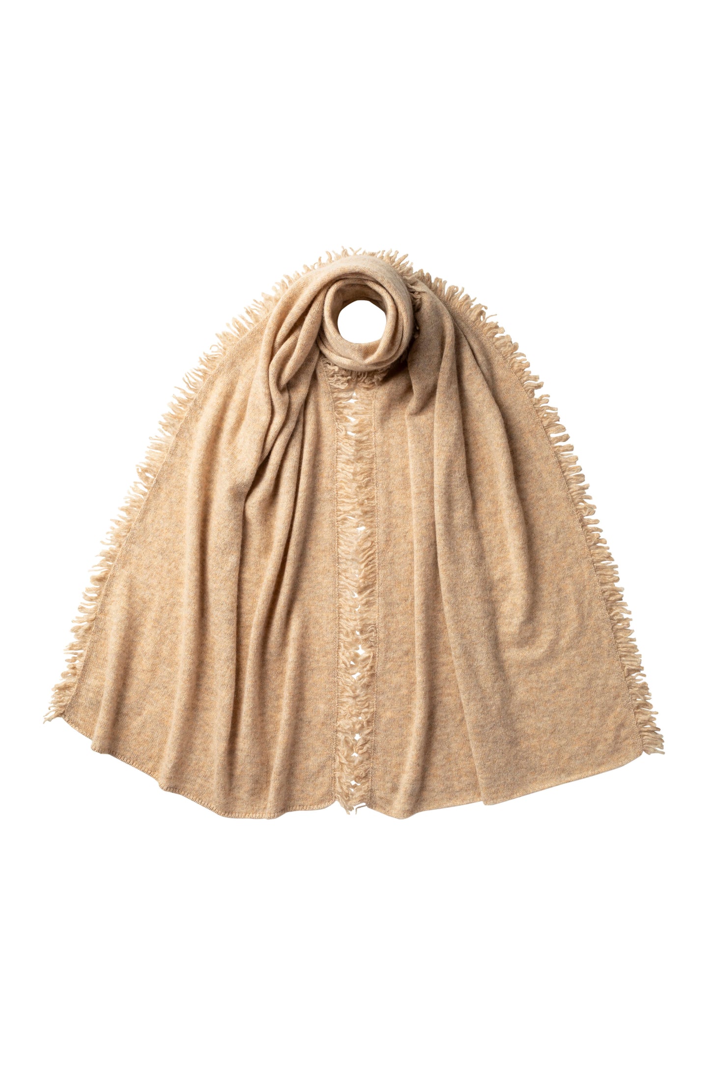 Johnstons of Elgin AW24 Knitted Accessory Oatmeal Fringed Gauzy Cashmere Stole HAE01955HB0210ONE