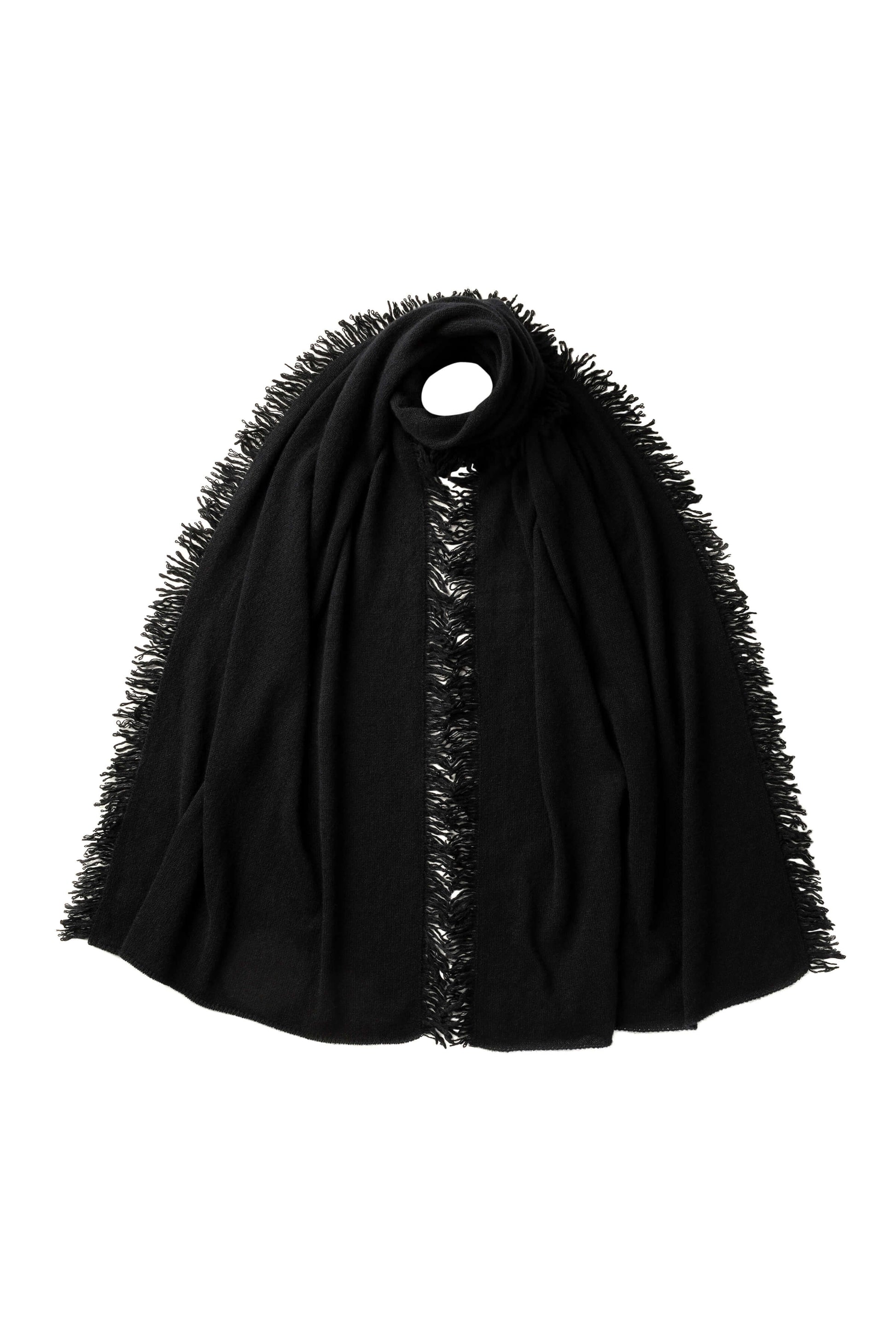 Johnstons of Elgin AW24 Knitted Accessory Black Fringed Gauzy Cashmere Stole HAE01955SA0900ONE