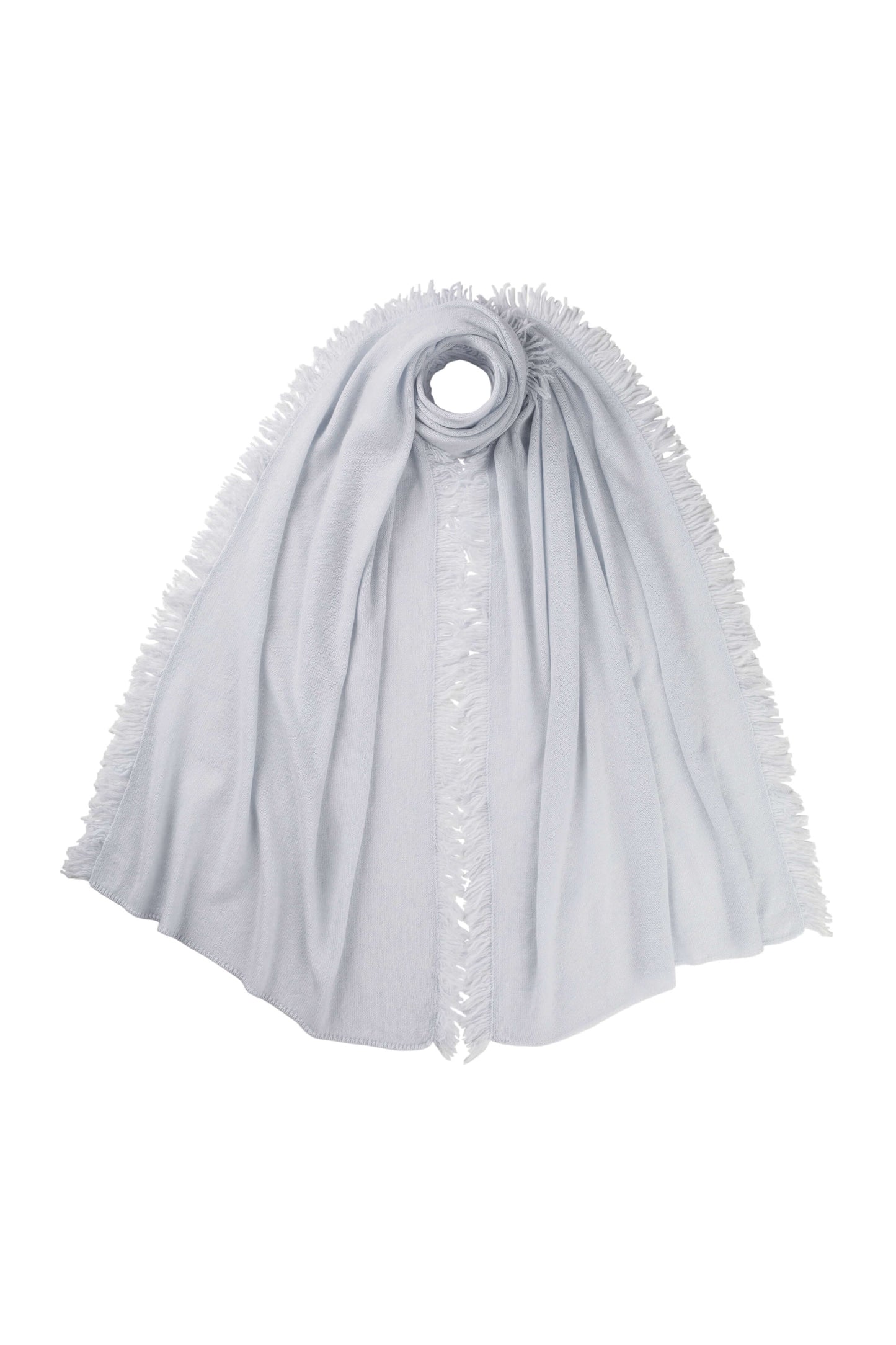 Johnstons of Elgin AW24 Knitted Accessory Ice Blue Fringed Gauzy Cashmere Stole HAE01955SD0169ONE