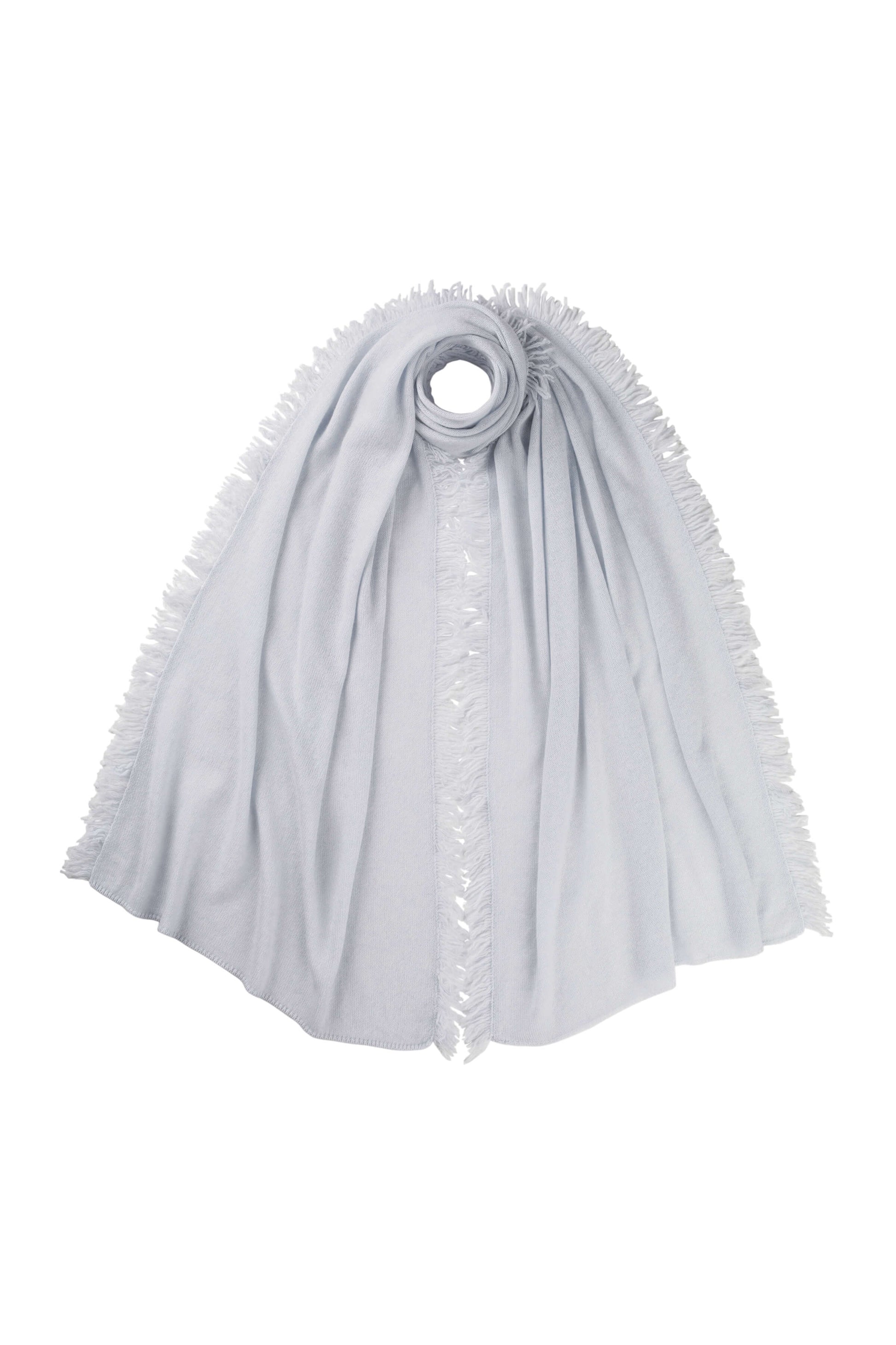 Johnstons of Elgin AW24 Knitted Accessory Ice Blue Fringed Gauzy Cashmere Stole HAE01955SD0169ONE