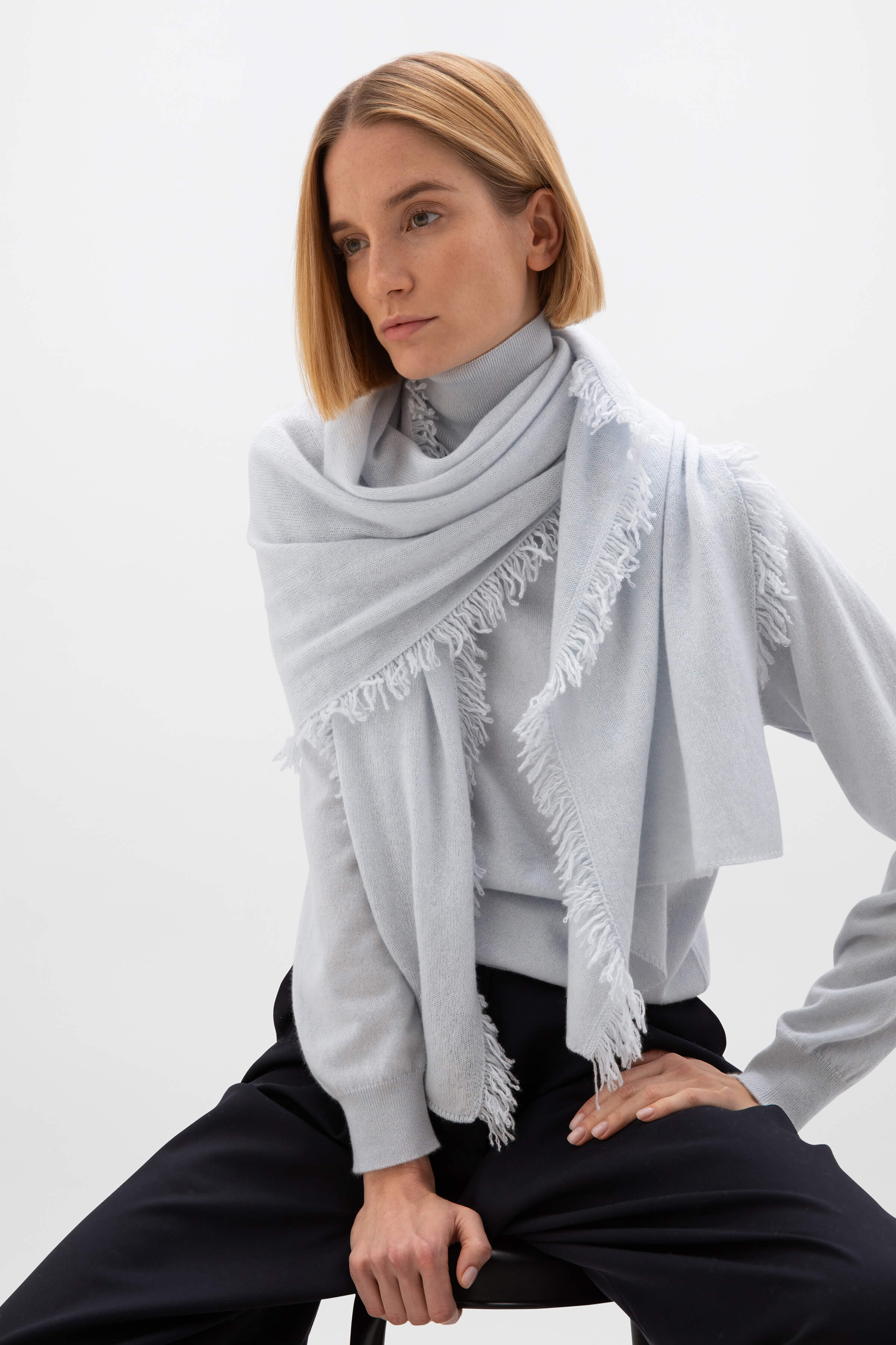 Ice Blue Fringed Gauzy Cashmere Stole – Johnstons of Elgin