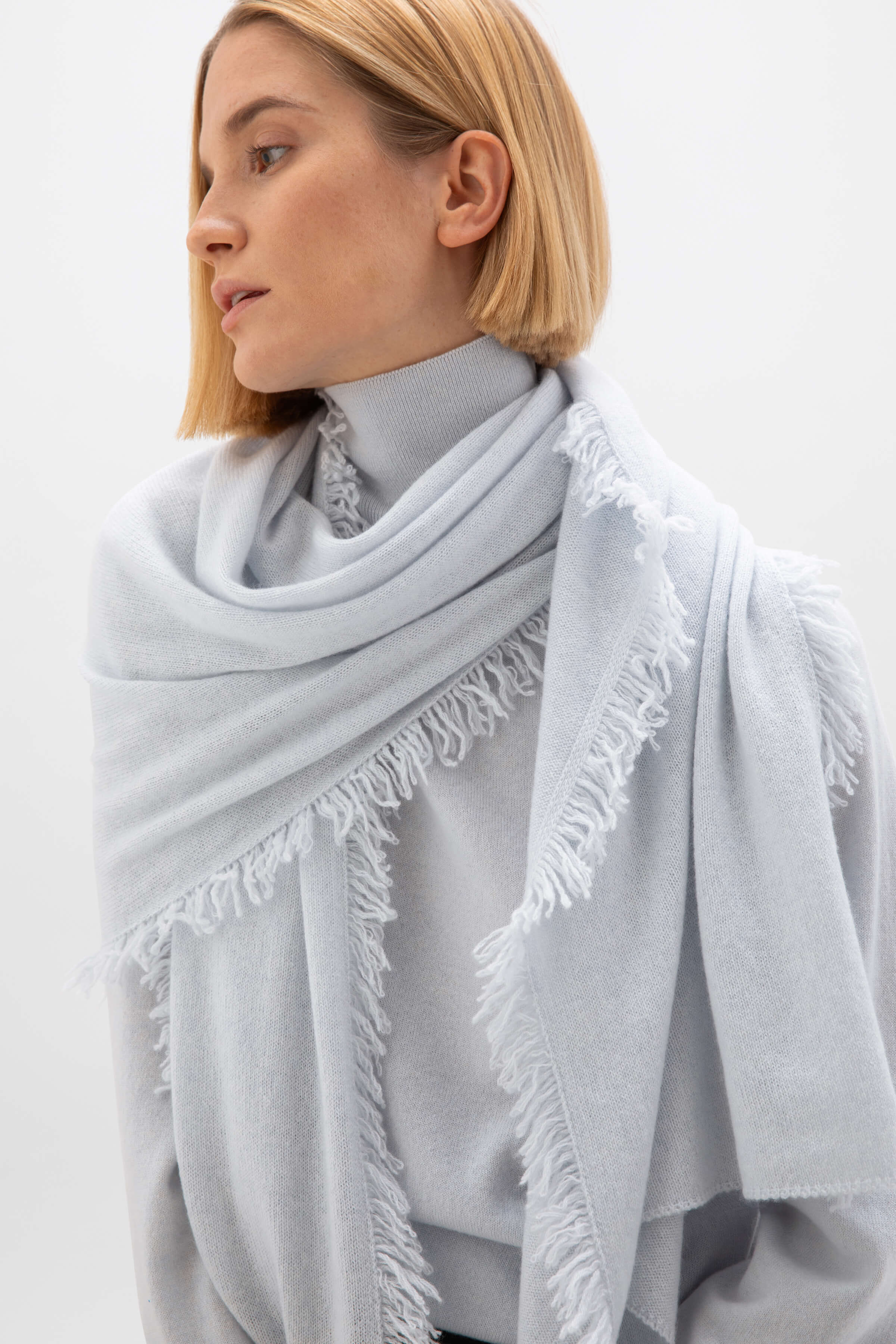 Ice Blue Fringed Gauzy Cashmere Stole – Johnstons of Elgin