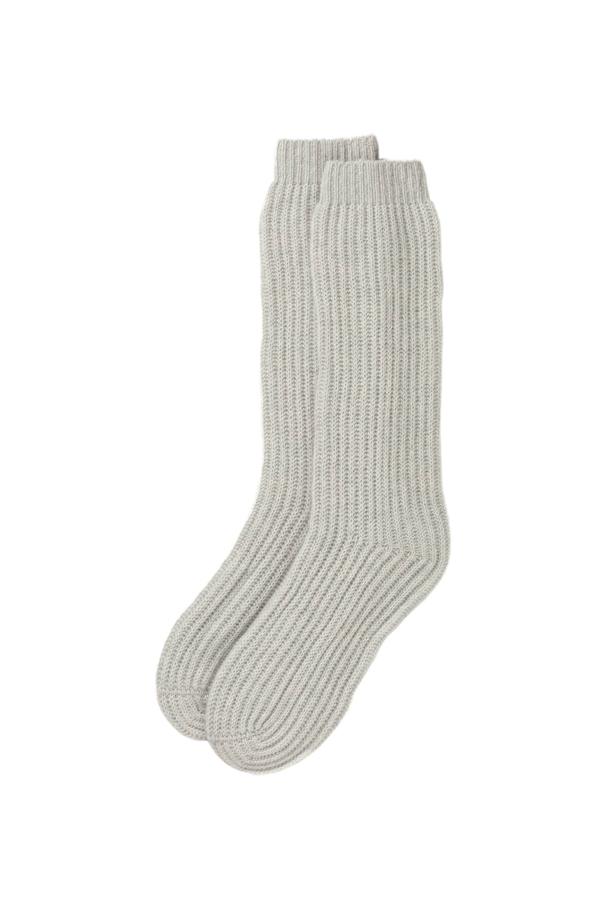 Johnstons of Elgin’s Pumice Luxe Ribbed Cashmere Bed Socks on a white background HAE02240HA0090N/A