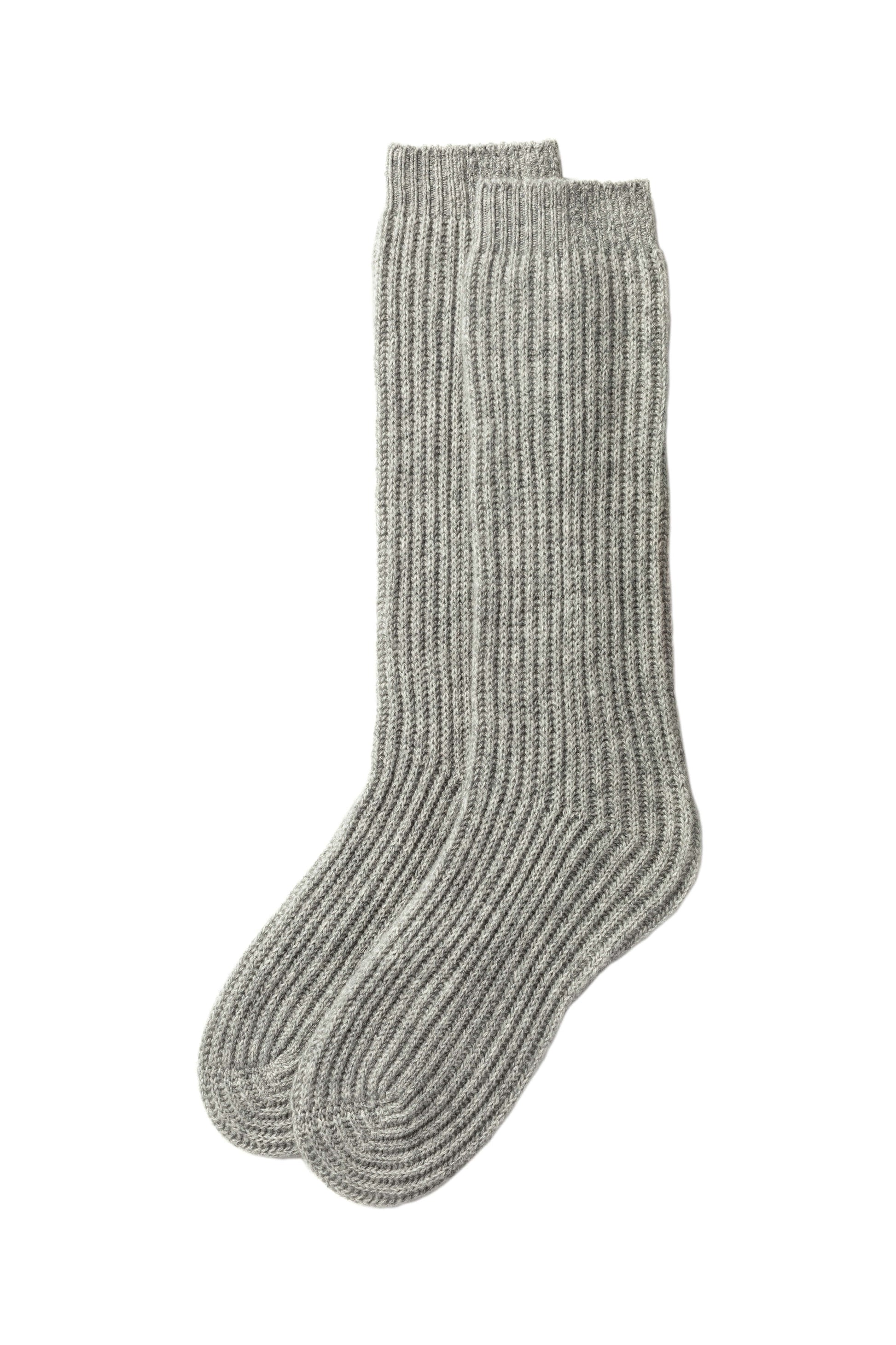 Johnstons of Elgin AW24 Knitted Accessory Light Grey Cashmere Ribbed Bed Socks HAE02240HA0308ONE