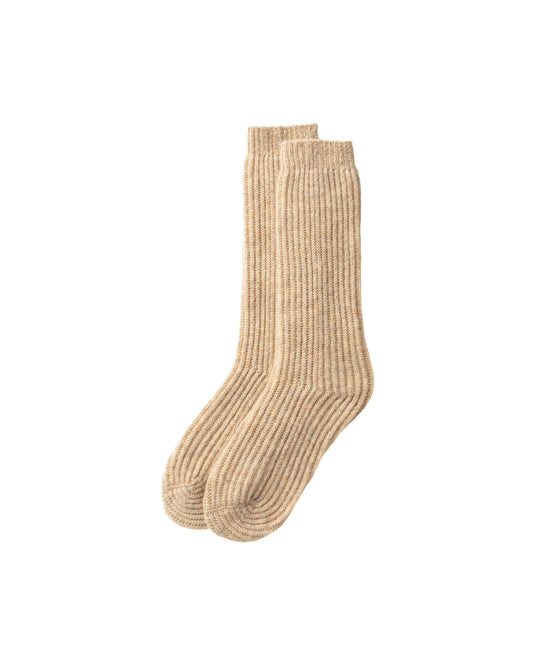 Johnstons of Elgin Knitted Accessories Oatmeal Luxe Ribbed Cashmere Socks HAE02240HB0210ONE