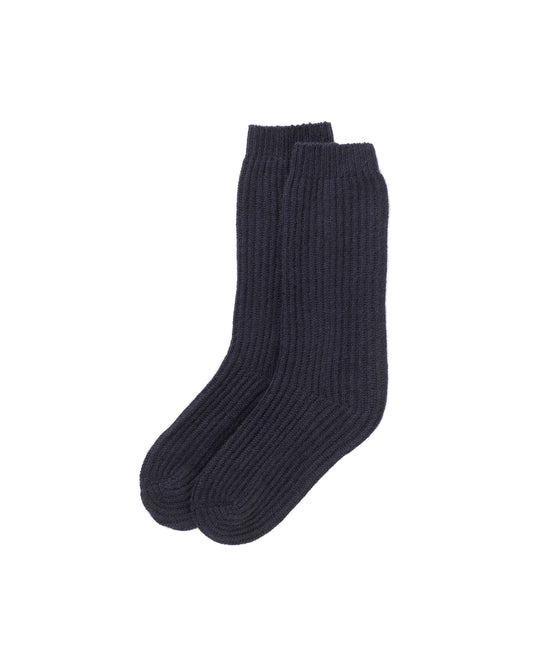 Johnstons of Elgin Knitted Accessories Dark Navy Luxe Ribbed Cashmere Socks HAE02240SD7286ONE