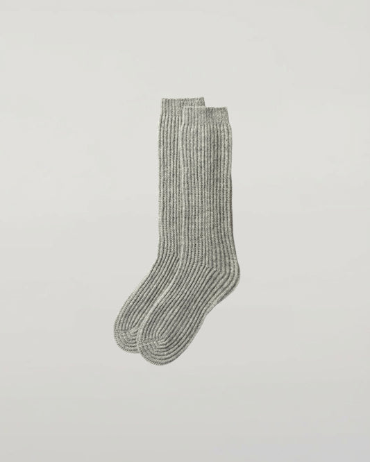 Johnstons of Elgin Knitted Accessories Light Grey Luxe Ribbed Cashmere Socks HAE02240HA0308ONE