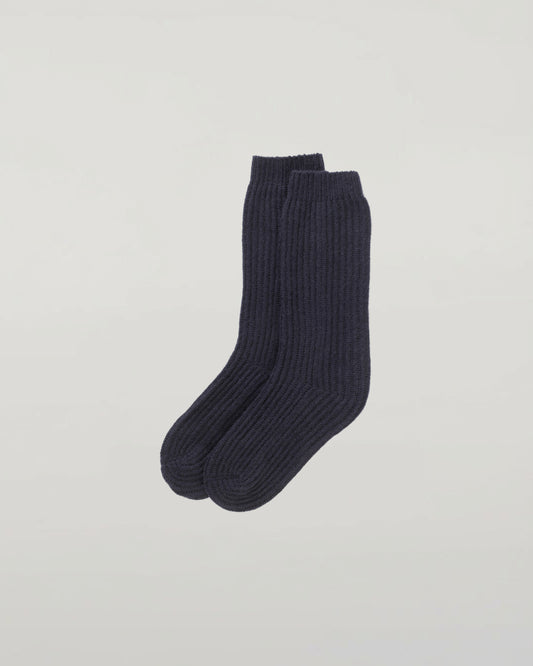 Johnstons of Elgin Knitted Accessories Dark Navy Luxe Ribbed Cashmere Socks HAE02240SD7286ONE