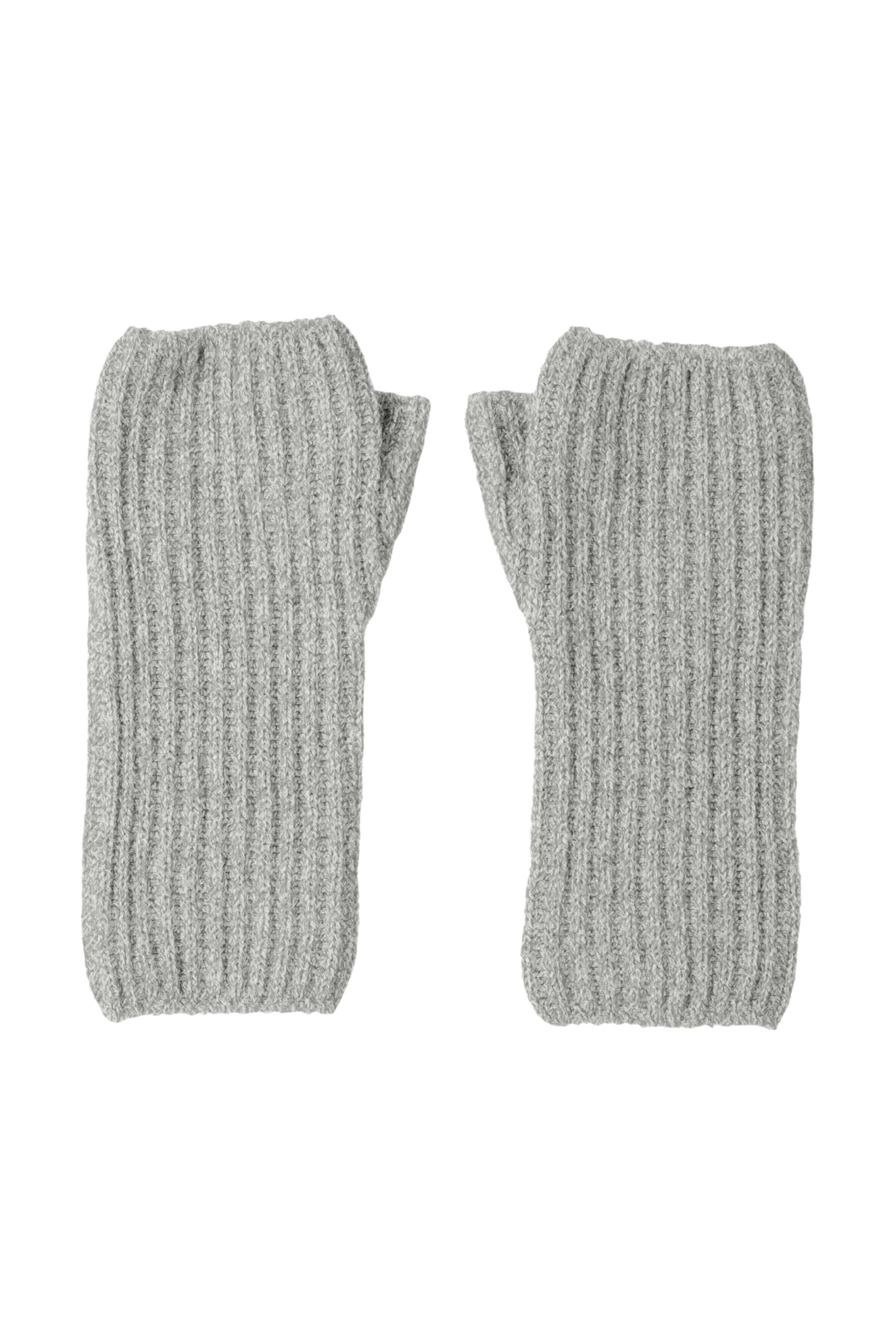 Johnstons of Elgin AW24 Knitted Accessory Light Grey Ribbed Cashmere Wrist Warmers HAE02681HA0308ONE