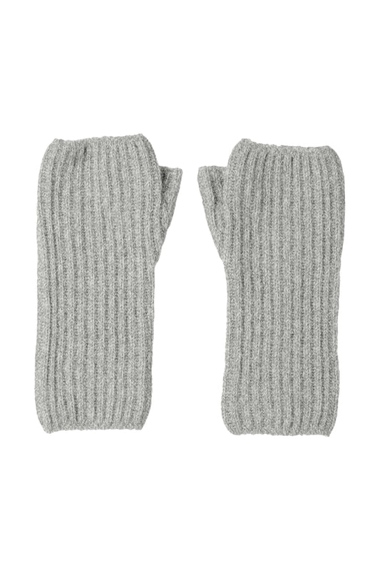 Johnstons of Elgin AW24 Knitted Accessory Light Grey Ribbed Cashmere Wrist Warmers HAE02681HA0308ONE