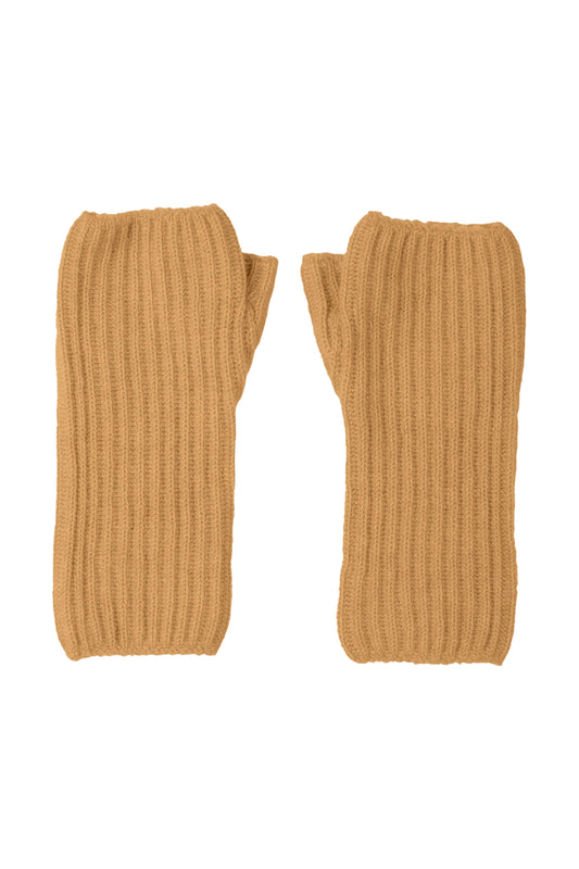 Johnstons of Elgin AW24 Knitted Accessory Camel Ribbed Cashmere Wrist Warmers HAE02681HB4315ONE
