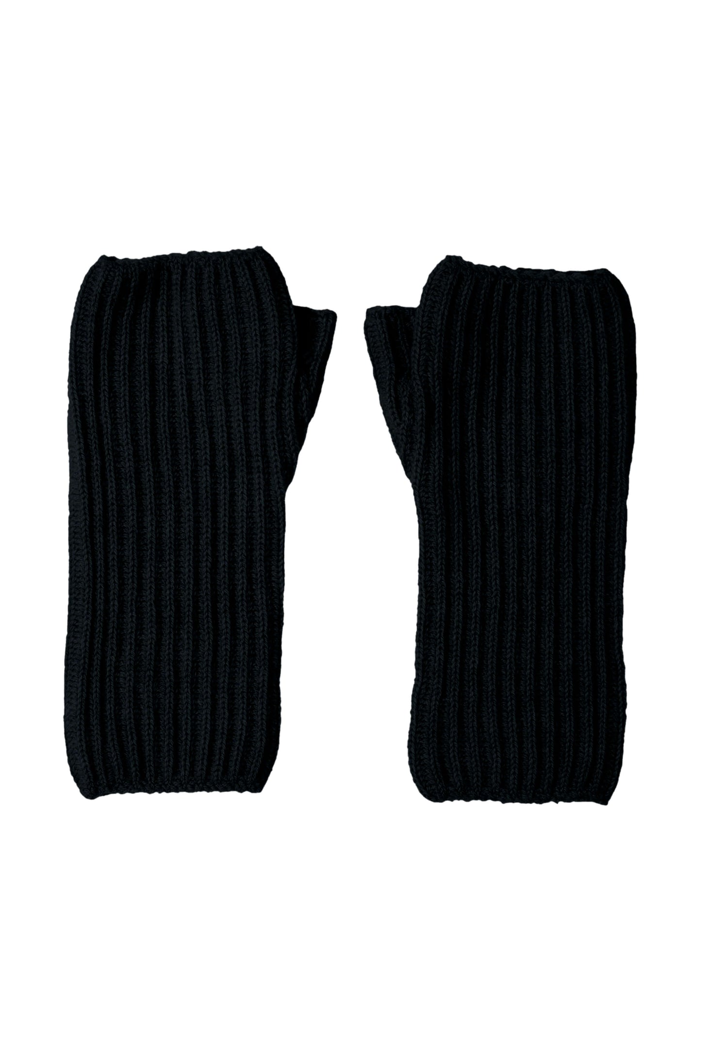 Johnstons of Elgin AW24 Knitted Accessory Black Ribbed Cashmere Wrist Warmers HAE02681SA0900N/A