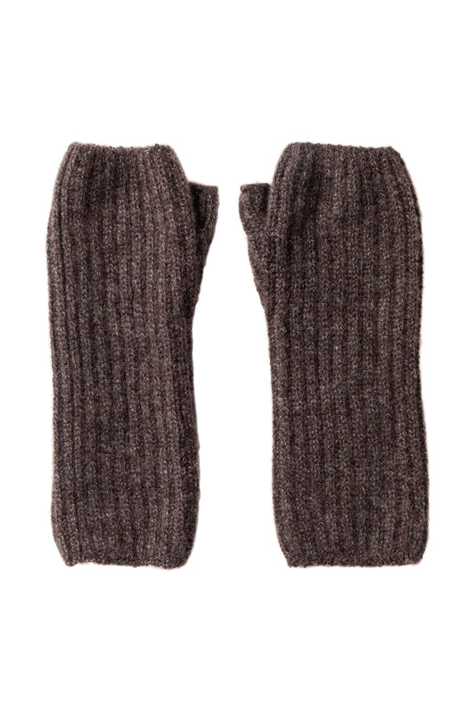 Johnstons of Elgin AW24 Knitted Accessory Dark Russet Marl Ribbed Cashmere Wrist Warmers HAE02681HE7059ONE