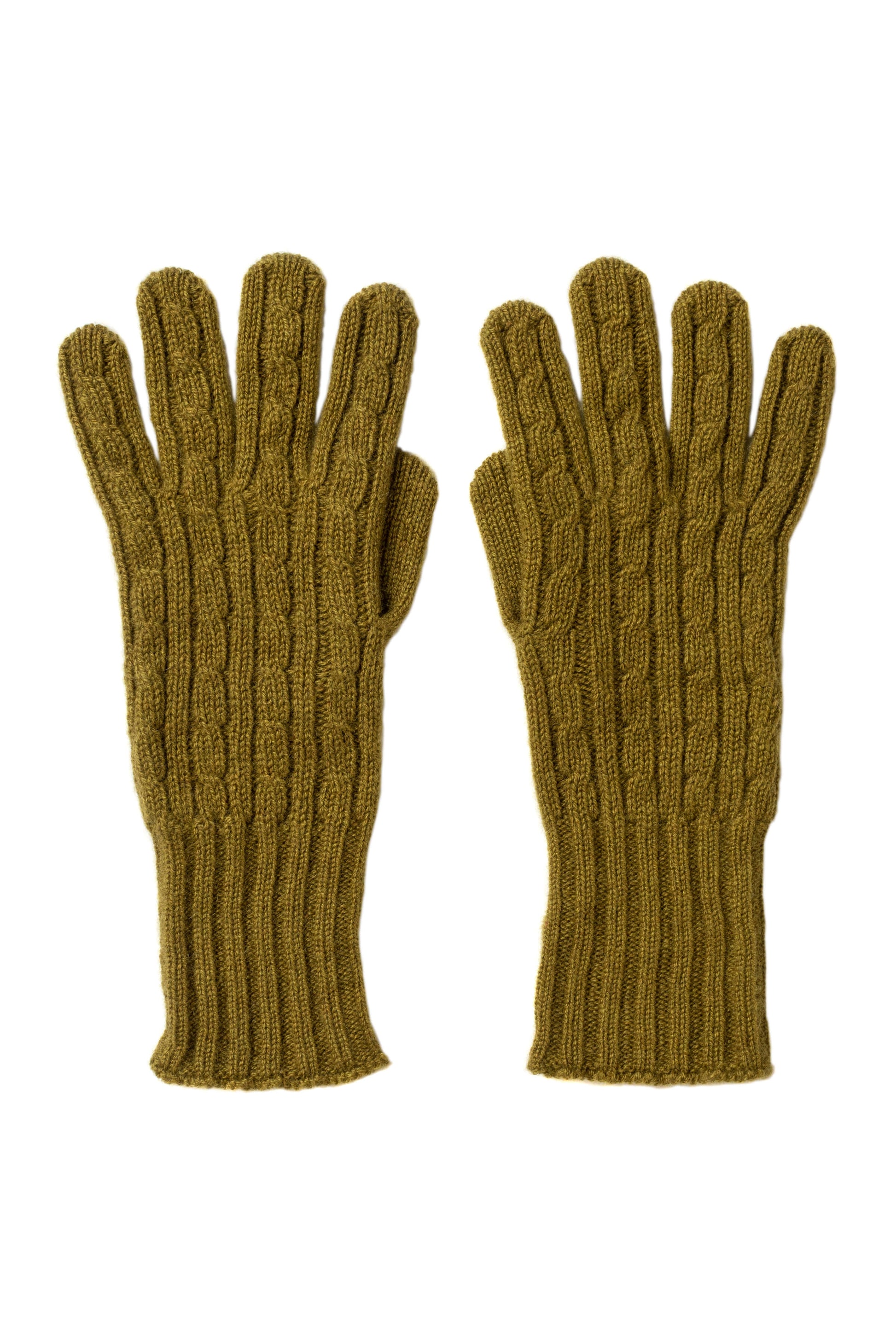 Women's Cable Cashmere Gloves in Highland Green HAE03090SC4495ONE