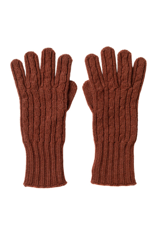 Johnstons of Elgin Women's Cable Cashmere Gloves in Conker Brown HAE03090SG4220ONE