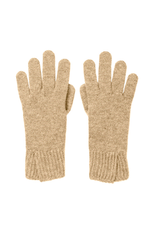 Johnstons of Elgin AW24 Knitted Accessory Oatmeal Split Cuff Cashmere Gloves HAE03228HB0210ONE