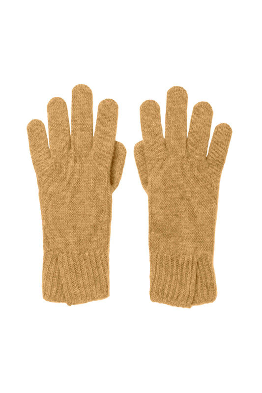 Johnstons of Elgin AW24 Knitted Accessory Camel Split Cuff Cashmere Gloves HAE03228HB4315ONE