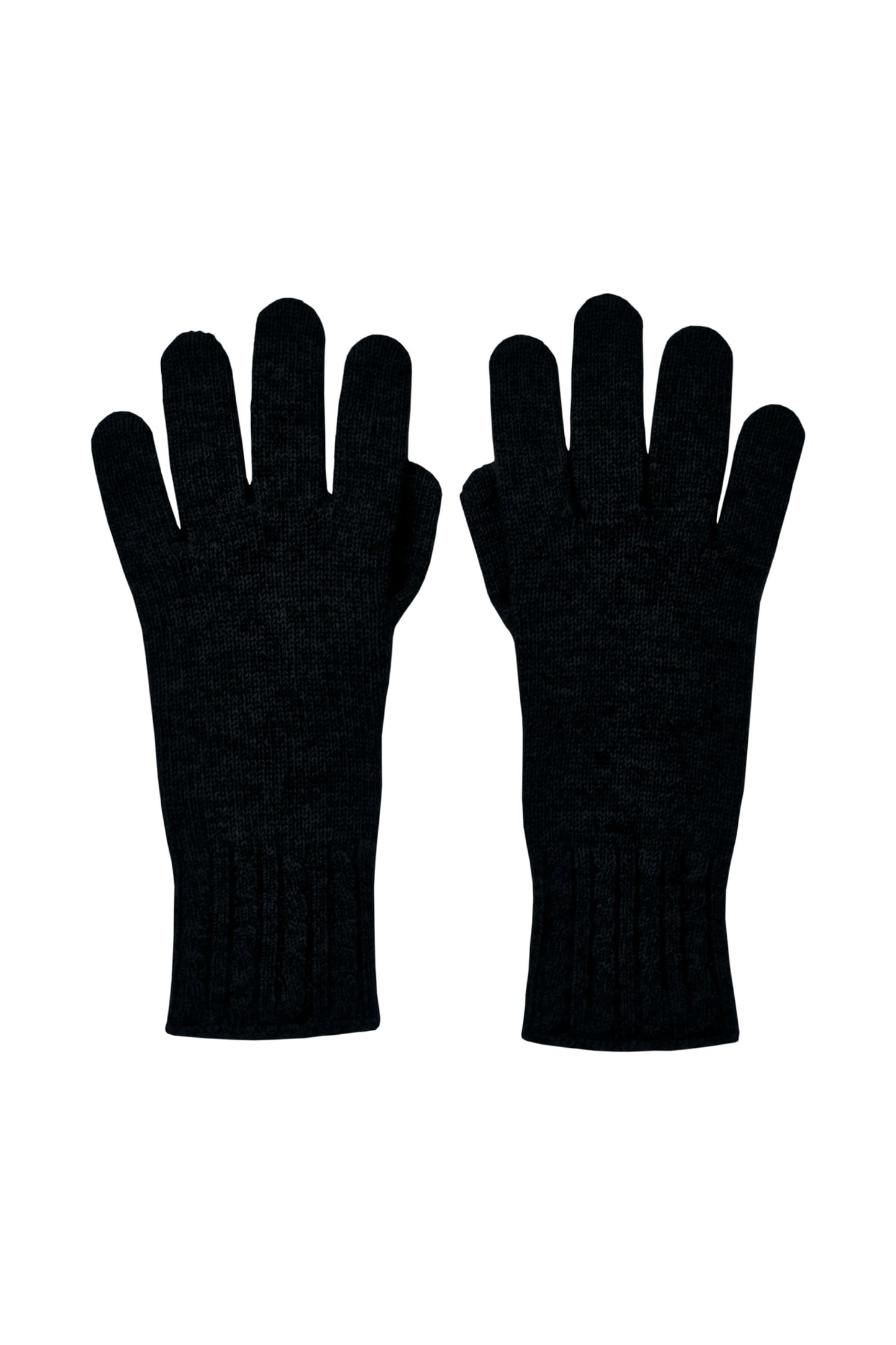Johnstons of Elgin’s Black Women's Cashmere Gloves with Cable Cuff on a white background HAE03245SA0900