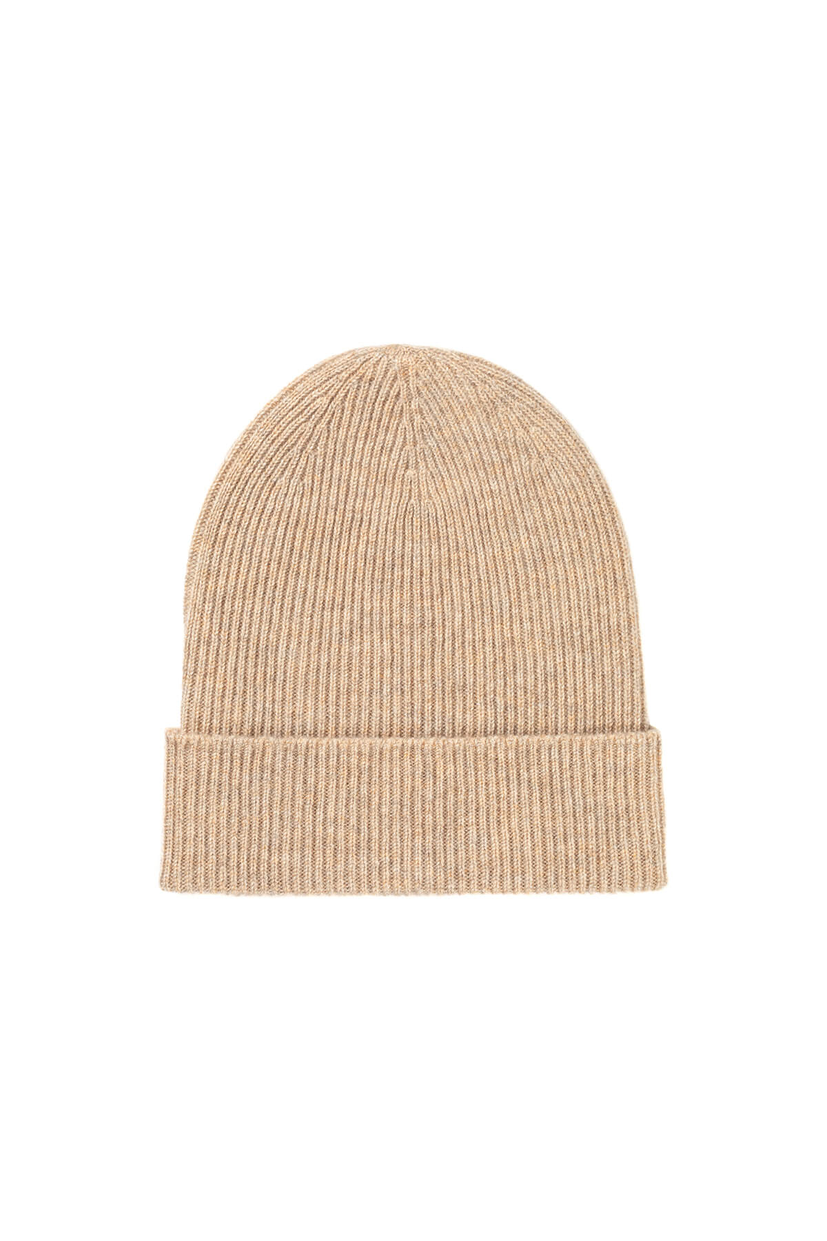 Johnstons of Elgin’s Oatmeal Slouchy Ribbed Cashmere Beanie on white background HAE03325HB0210