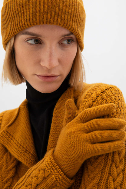 Johnstons of Elgin AW24 Knitted Accessory Ochre Women's Cashmere Gloves HAD03226SF4347ONE