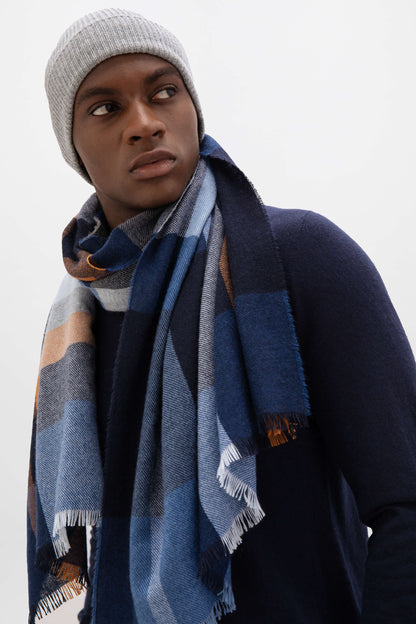 Johnstons of Elgin AW24 Woven Accessory Navy Block Check Lightweight Cashmere Stole WA001174RU7483ONE