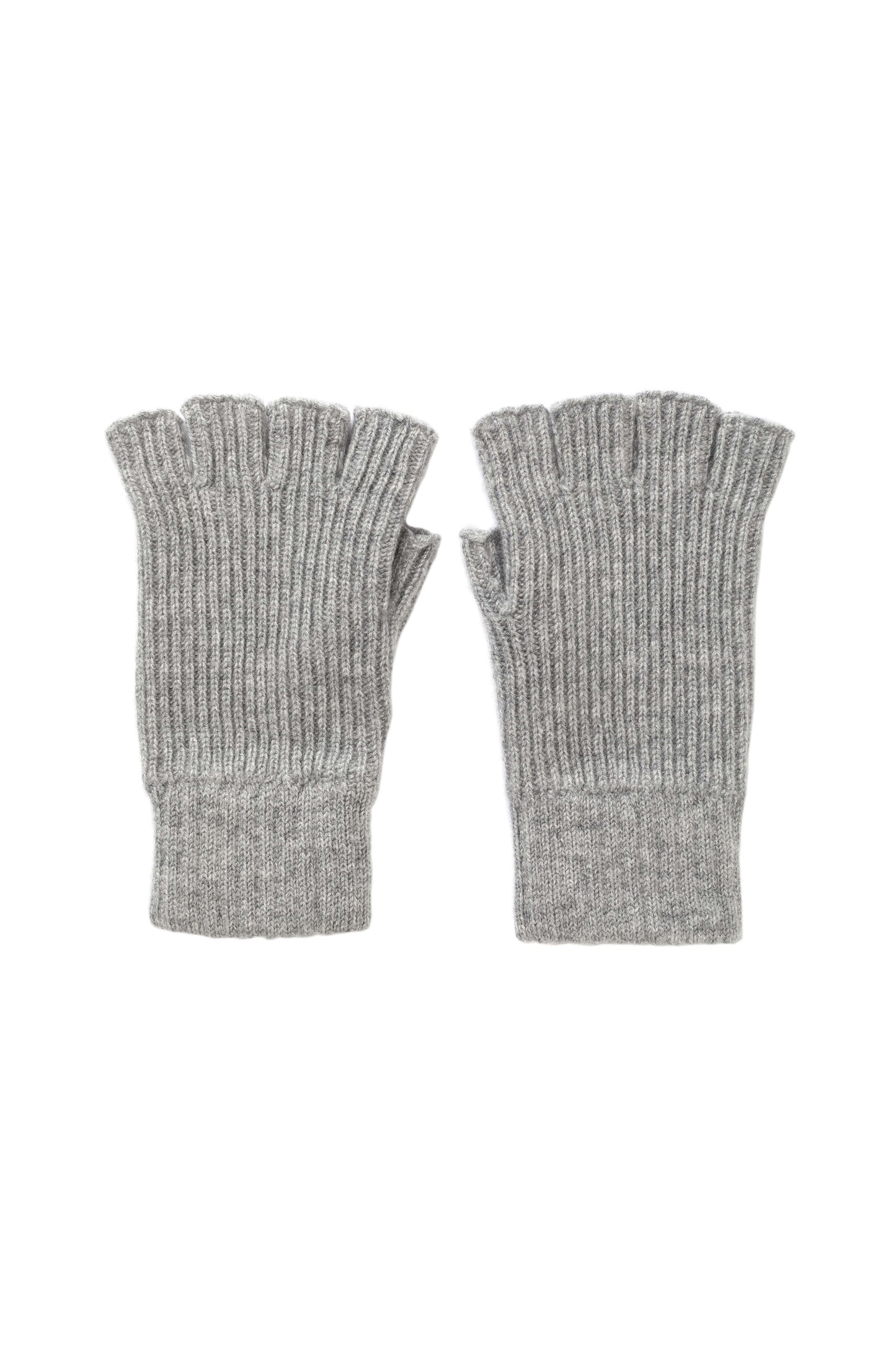 Johnstons of Elgin AW24 Knitted Accessory Light Grey Ribbed Cashmere Fingerless Gloves HAE03397HA0308ONE