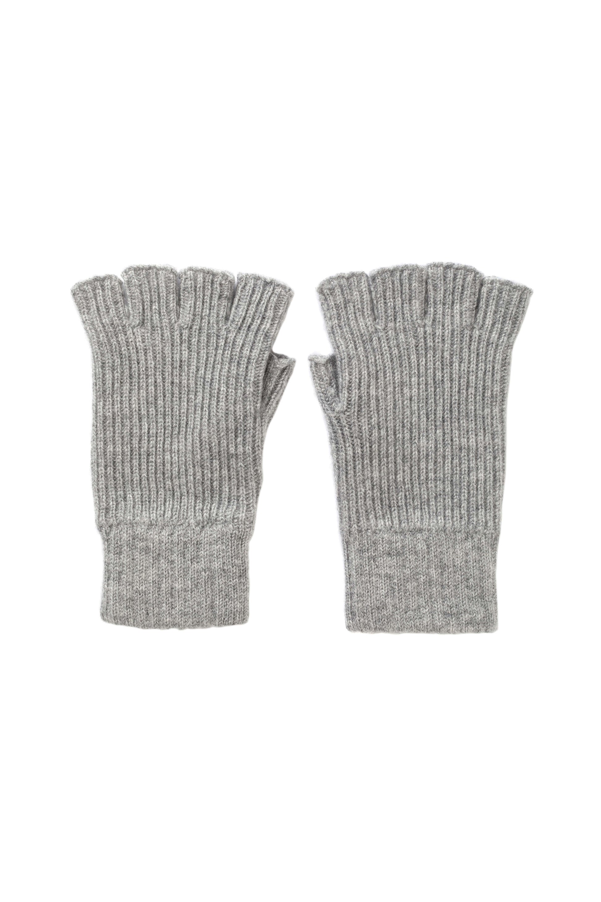 Johnstons of Elgin AW24 Knitted Accessory Light Grey Ribbed Cashmere Fingerless Gloves HAE03397HA0308ONE