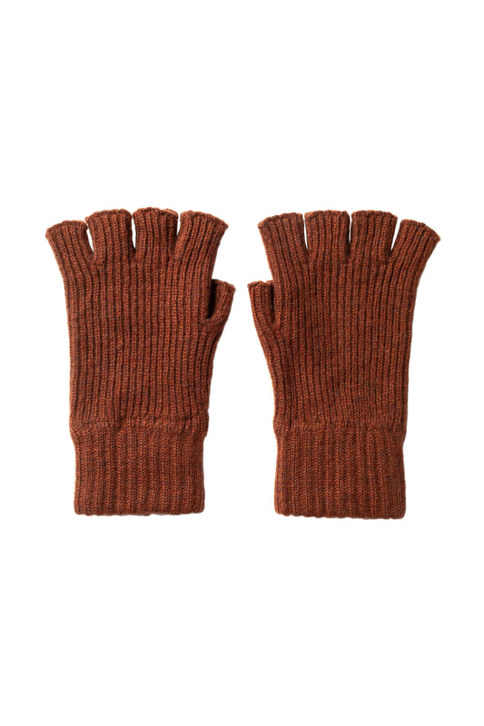Johnstons of Elgin AW24 Knitted Accessory Russet Ribbed Cashmere Fingerless Gloves HAE03397HE7051ONE
