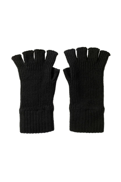 Johnstons of Elgin AW24 Knitted Accessory Black Ribbed Cashmere Fingerless Gloves HAE03397SA0900ONE