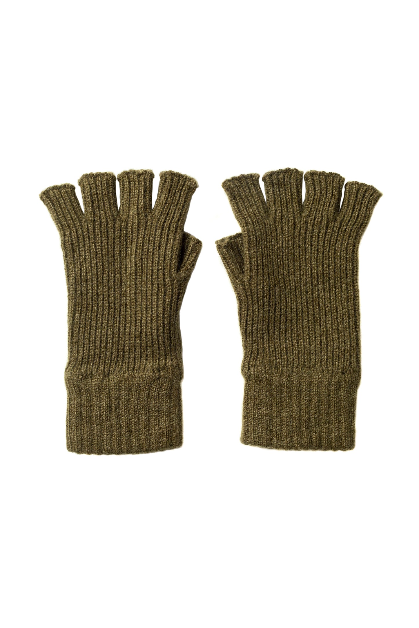 Johnstons of Elgin AW24 Knitted Accessory Olive Ribbed Cashmere Fingerless Gloves HAE03397SC4573ONE