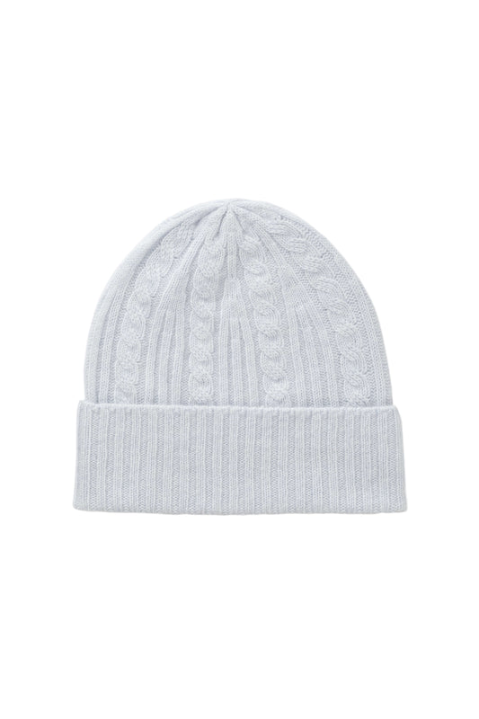 Johnstons of Elgin AW24 Knitted Accessory Ice Blue Cable & Rib Cashmere Beanie HAE03408SD0169ONE